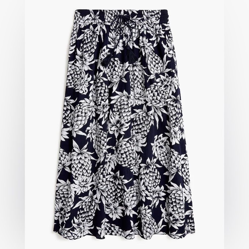 J. Crew navy and white pineapple cotton gauze skirt